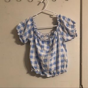 Arizona jean co brand, size S, blue and white checkered crop top.